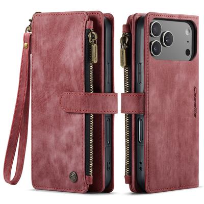 For iPhone 17 Pro Phone Cases with Strap CASEME C30 Zipper Multiple Card Holder PU Leather Cover