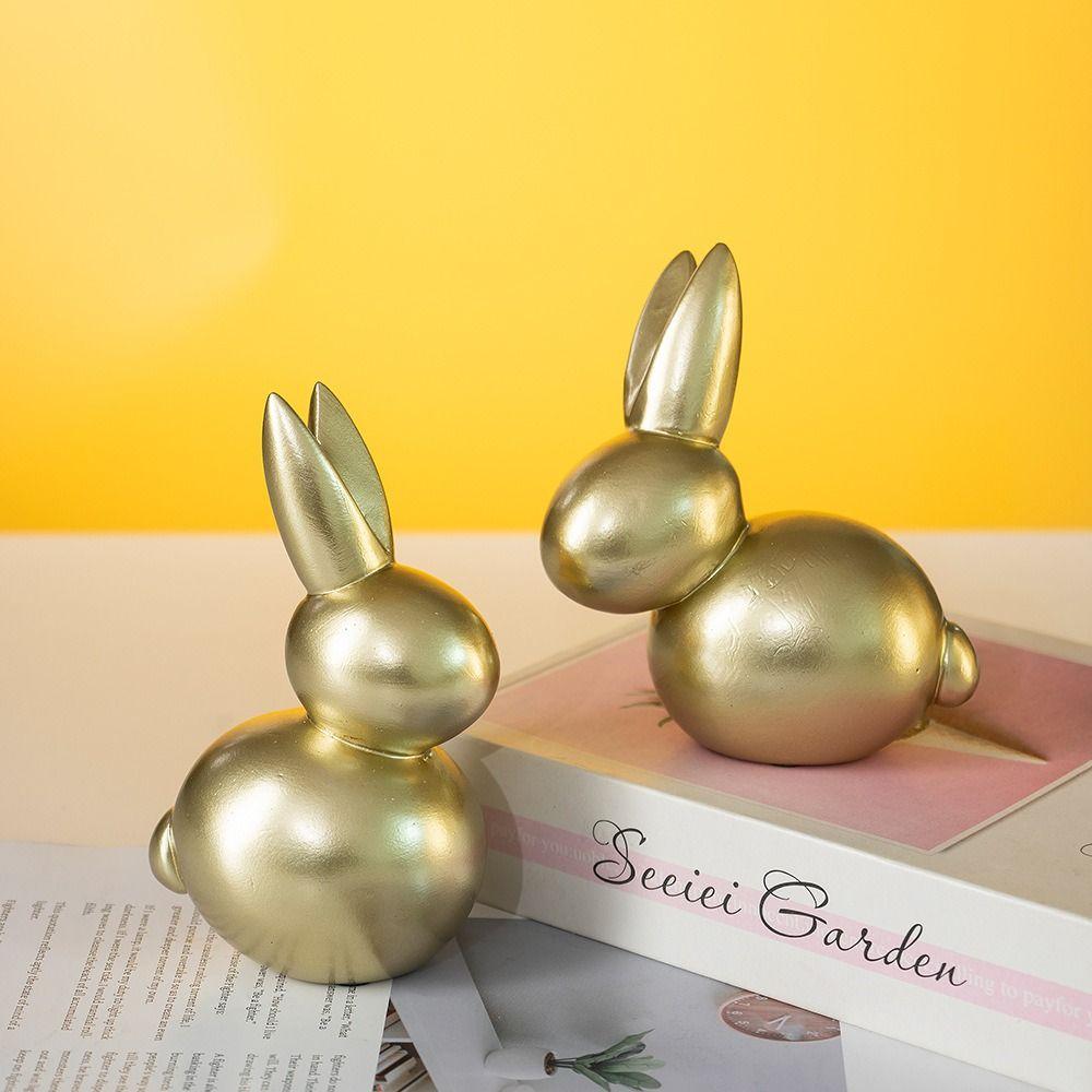 Modern Rabbit Statue Resin Miniatures Figurine Micro Landscape Model Golden Rabbit Ornament  Office