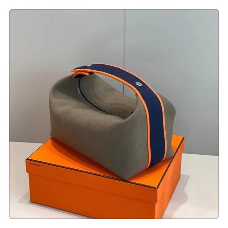2025 Contrast Color Canvas Lunch Bag & Toiletry Cosmetic Handbag - Women's One-Shoulder Large Capacity