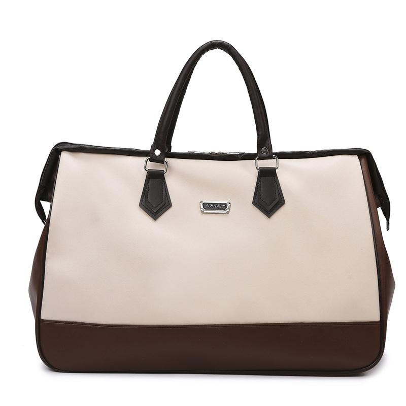 

Women s business trip storage bag large-capacity splicing large-capacity hand luggage bag simple Korean version underarm fitness bag темно-коричневого кольору