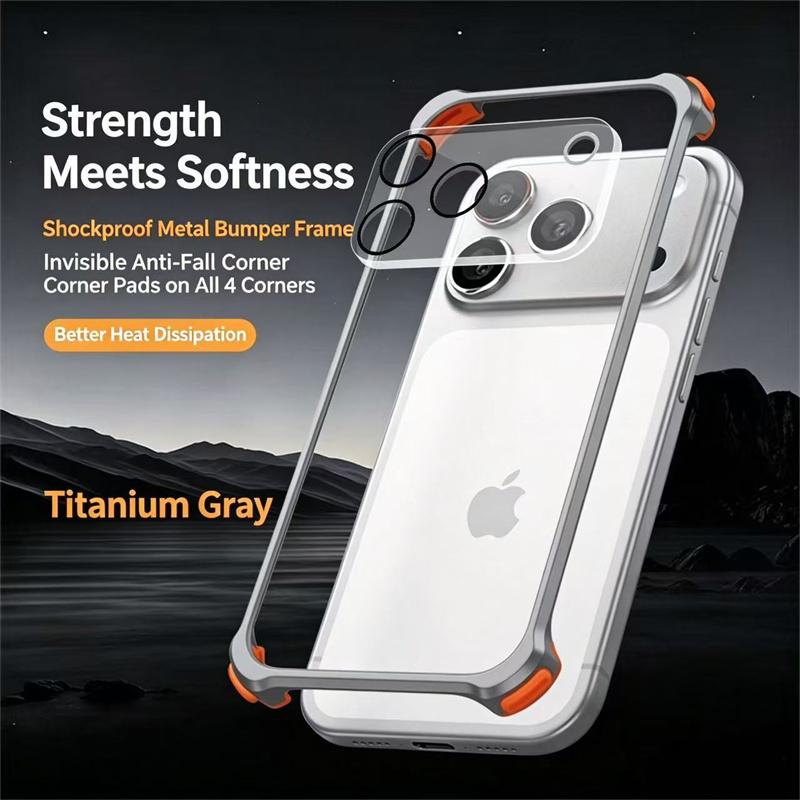 Luxury Metal Aluminum Alloy Frame Lens Protective Phone Case For iPhone 17 16 15 14 13 Pro Max Silicone Lining Shockproof Bumper