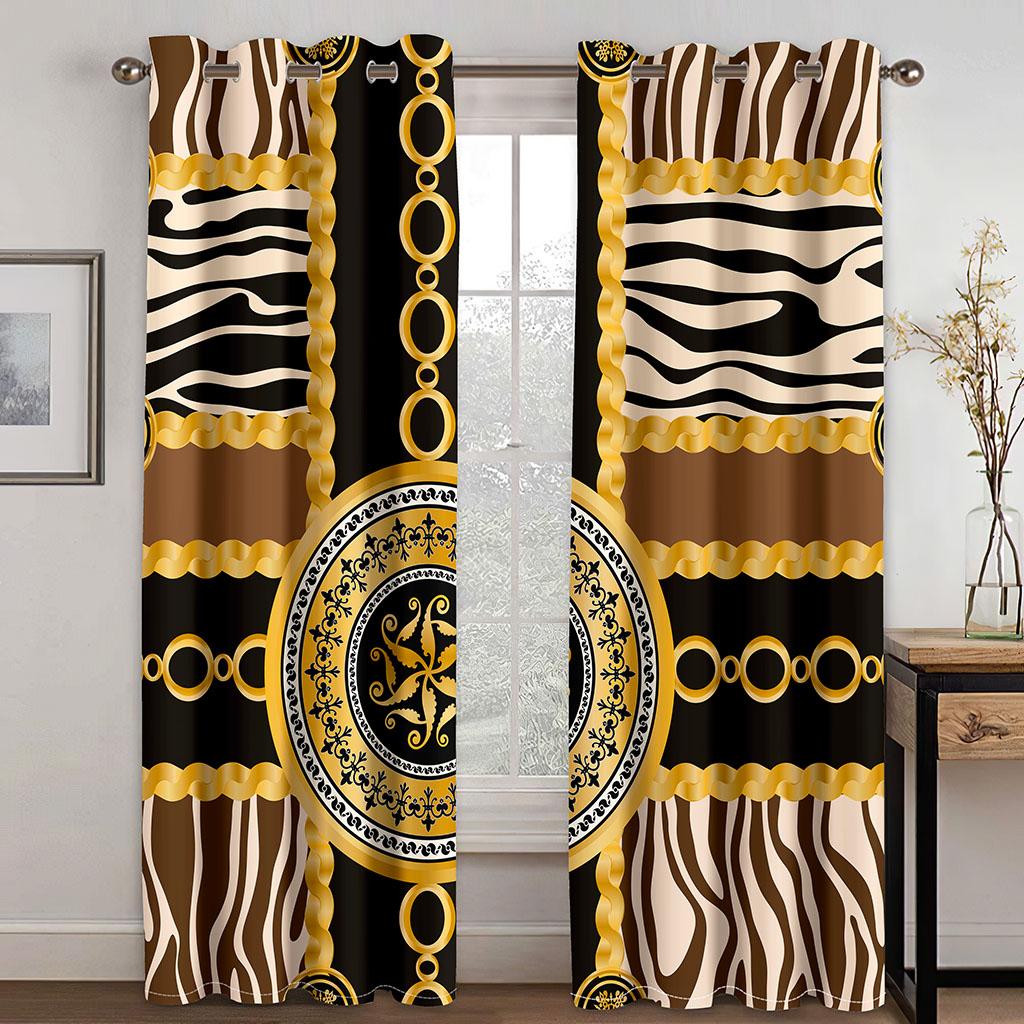 Luxuriöse goldene Saba Barquote abstrakte äthiopische Fenstergardinen Raffrollos für Kinderzimmer Wohnzimmer Küche Tür Heimdekor 2 Stück