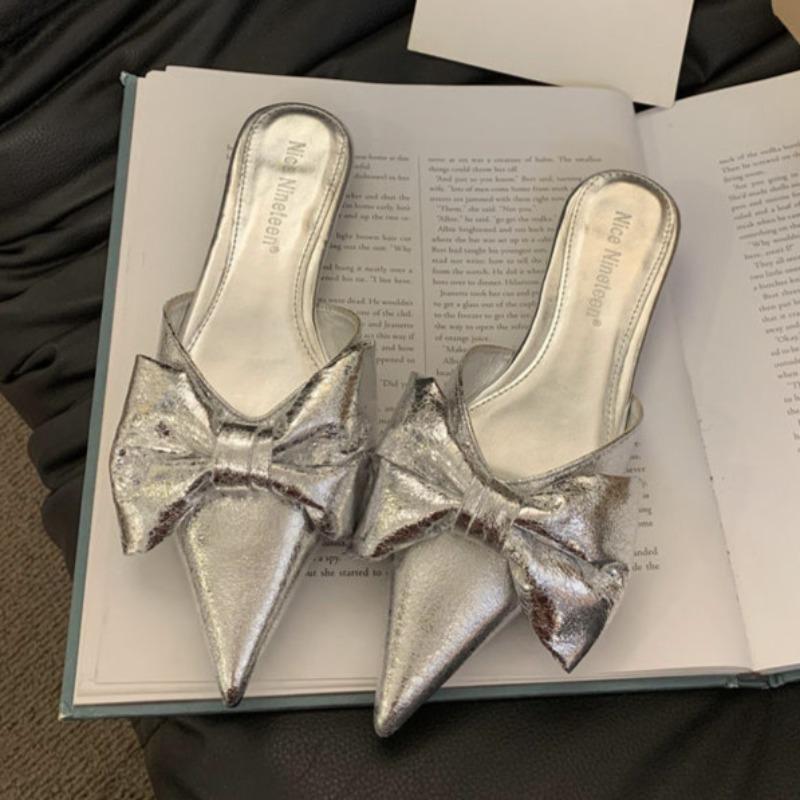 

Модные весенние новые сандалии на плоской подошве для женщин, модные с острым носком, с неглубоким вырезом, с бантом-бабочкой, на мягкой подошве, противоскользящие, износостойкие шлепанцы 40 серебряный