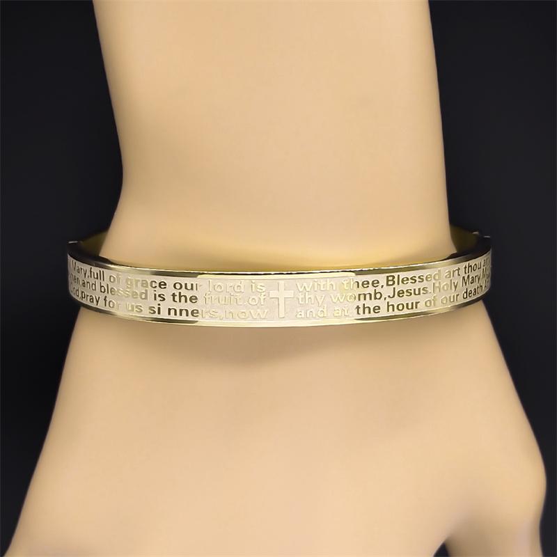 Bible Cross Verse Quotes Bangle Bracelet Vintage Stainless Steel Gold Color Christian Bracelets for Women Men Jewelry BXS05
