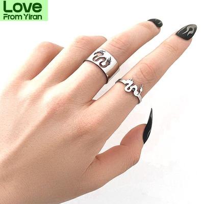 Stainless Steel Dragon Rings For Women Men Lover Couple Rings Set Dinosaur Friendship Engagement Wedding Open Rings  Jewelry