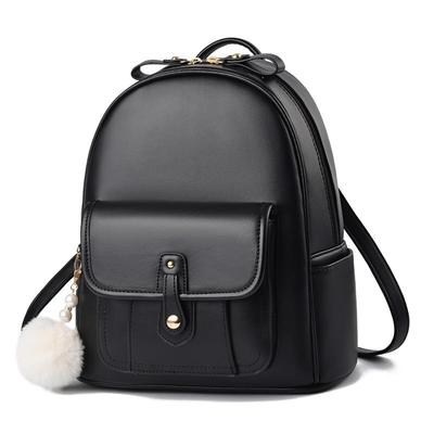YUNAGI Women's Small Backpack, Large Capacity, Water-Repellent Leather, Stylish, Cute, Popular Backpack for School or Commuting, Black, Solid Color