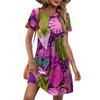 Damen Kurzarm Freizeitkleid Blumendruck Rundhals Taillenband Tasche Leichtes Sommerkleid