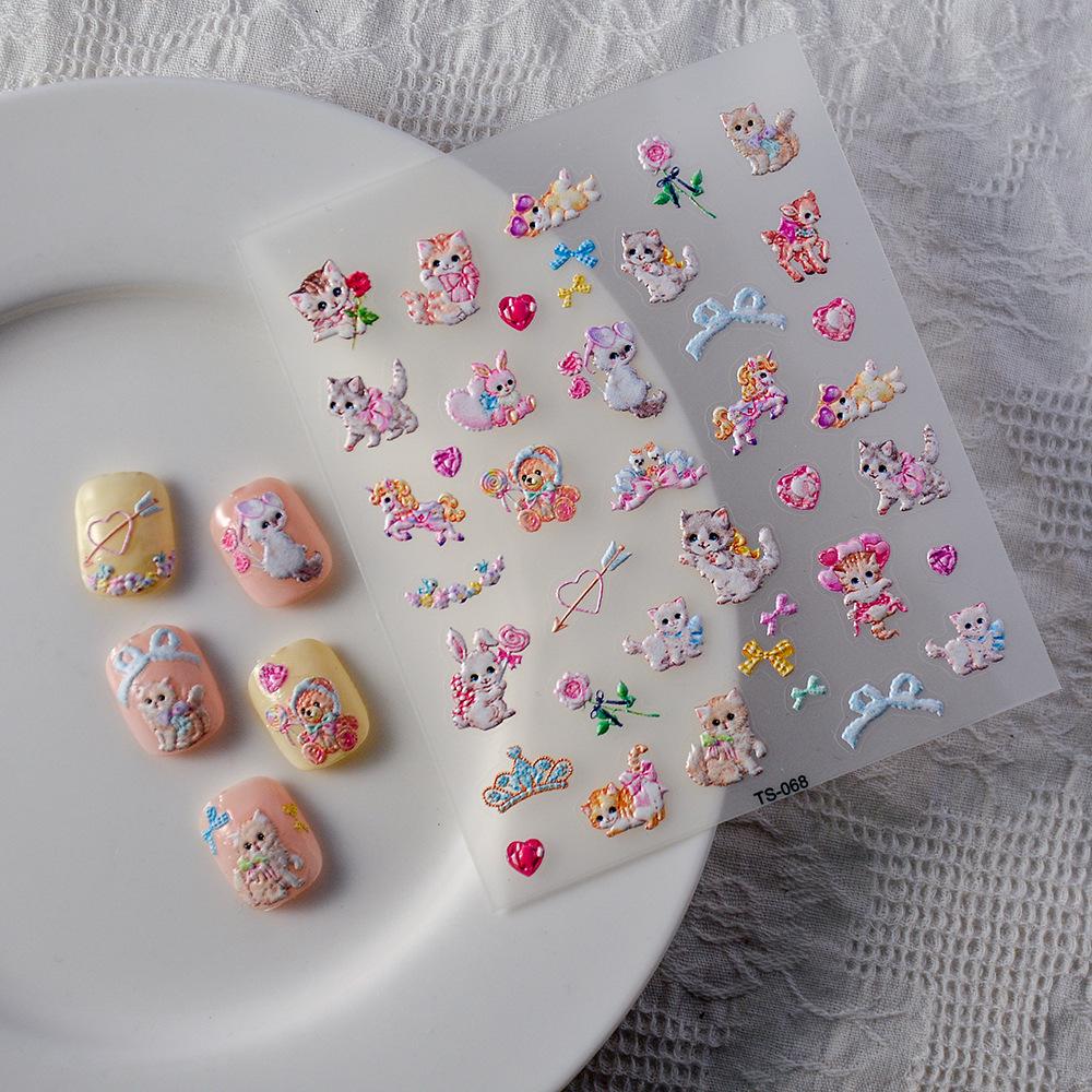 SHEIN Cute Cat Head Nail Stickers for Kids - Adhesive Nail Art Accessories