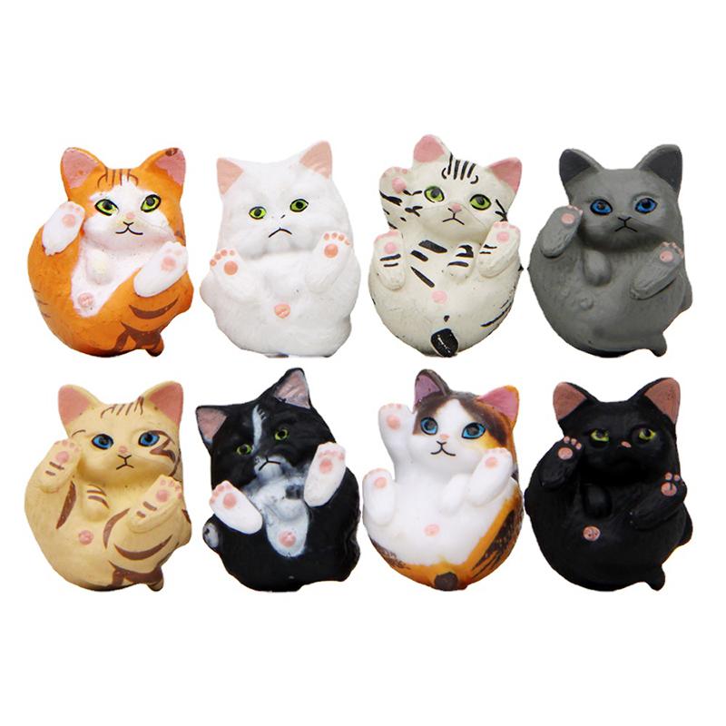 

8Pcs Funny Kawaii Mini Cat Ornament Home Decor Miniature Figurines Toys Garden Animal Statue Children Room Decoration Kids Gift