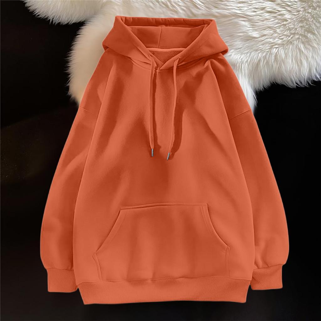Ladies' Casual And Fashionable Solid Color Long Sleeved Hooded Warm Shirt Loose And Comfortable Hoodie