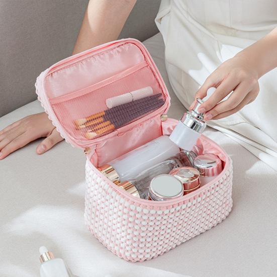 4Pcs/Set Corduroy Makeup Bag Travel Lattice Cosmetic Organizer Set Portable Cute Mini Pouches Storage Case Clutch Women Girls Makeup