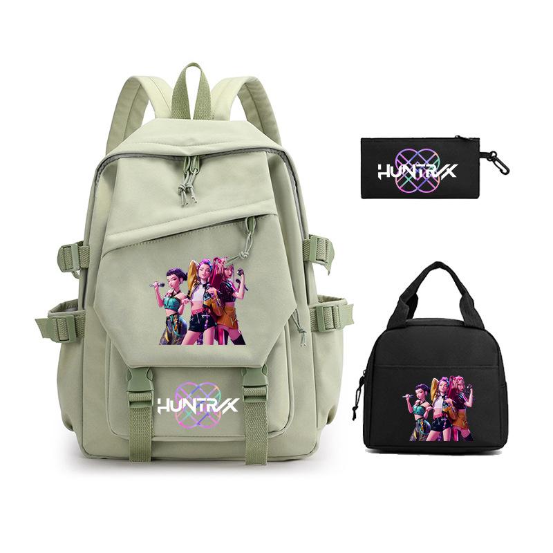 Demon Hunters KPop Demon Hunters Student School Bag Three-piece School Bag Zipper Pencil Case