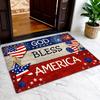 God Bless America Independence Day Doormat, American Flag Heart Star Pattern Floor Mat, Non - Slip Wear