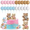 22pcs Gender Reveal Cake Toppers Teddy Bear Ball Cake Decoration Gender Reveal Kids Birthday Party Decor Supplies Baby Shower