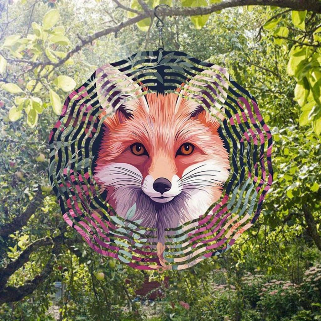 3D Metal Fox Wind Spinner Outdoor Garden Decor Rotating Wind Chime for Yard Patio Balcony Decoration