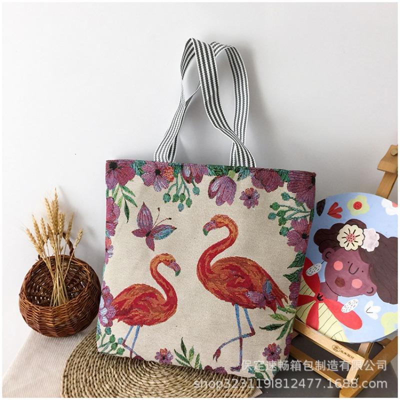 Canvas bag Large capacity canvas bag Women s double-layer shopping bag with portable simple woven embroidery shoulder zipper