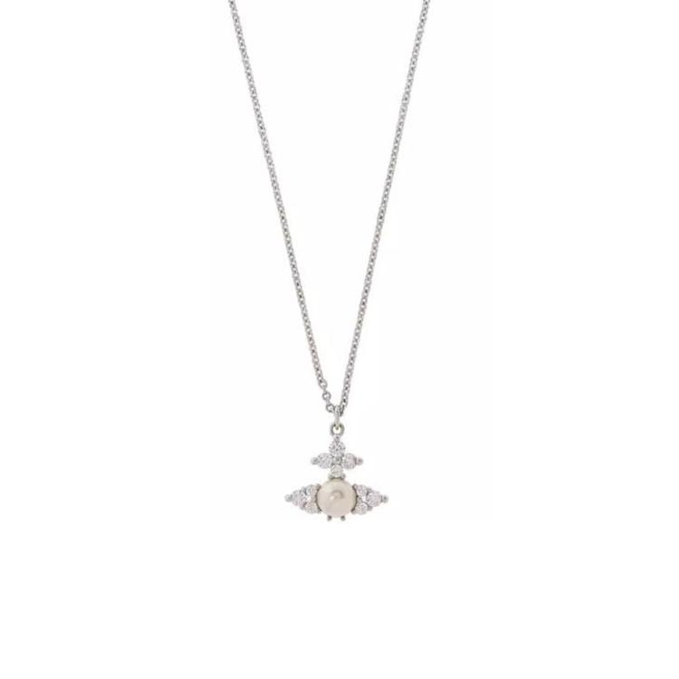 Vivienne Westwood Sculpted Logo Brass Necklace Women necklace Silver 24177714 Basic Packaging-Dust Bag+Box,F,Silver