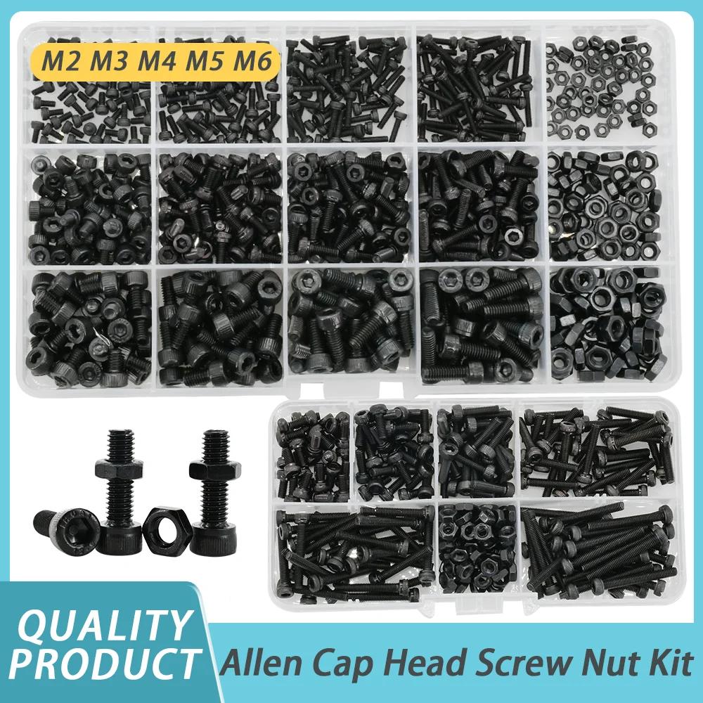 Din912 Allen Bolt Hex Socket Round Cap Head Screw Nut Kit M2 M3 M4 M5 M6 12.9 Grade Black Hex Hexagon Bolt Nut Assortment Set