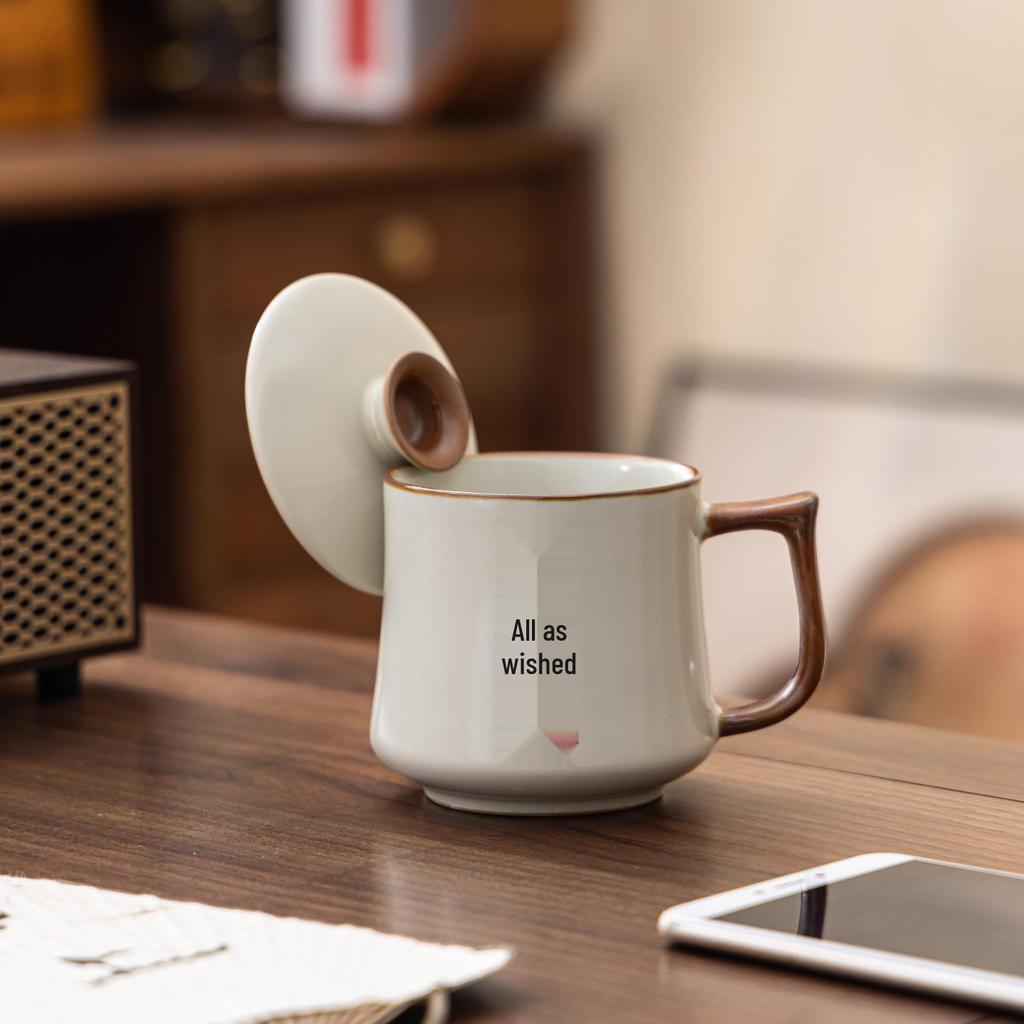 Beige Ru Kiln Teacup: Elegant Water Separation Ceramic Cup - Perfect Gift for Elders and Friends
