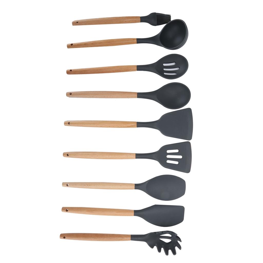 9Pcs Set Silicone Kitchenware Kit NonStick Cooking Utensils Baking Tool with Wooden Handle