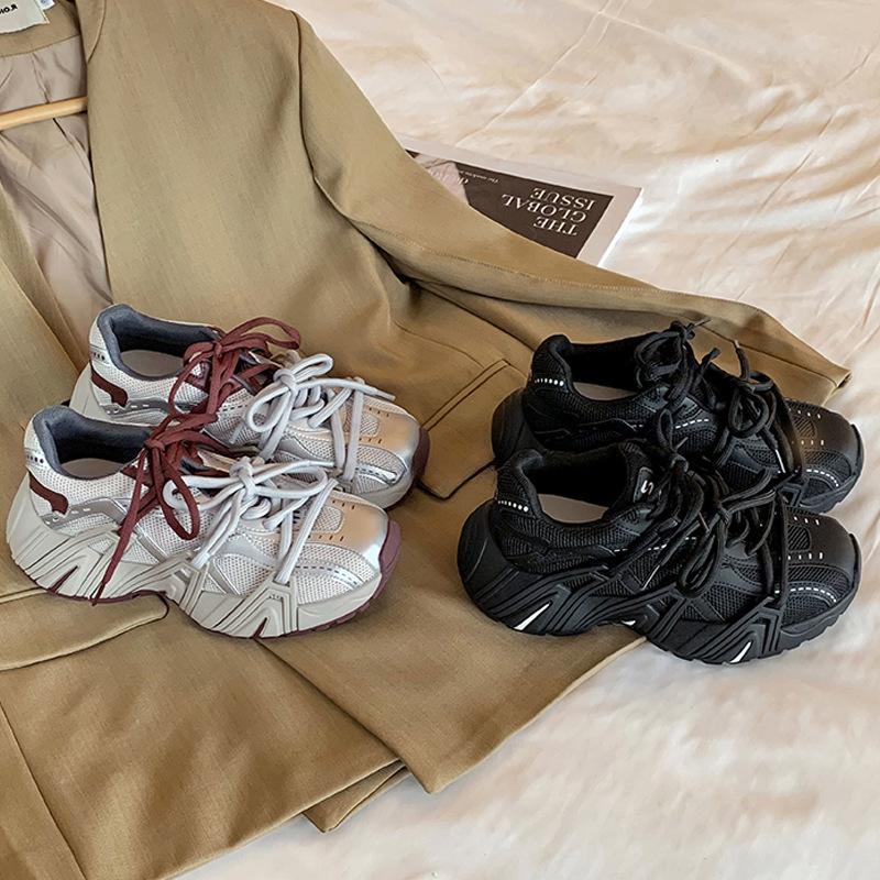 2025 Autumn New Thick-soled Heightening Dad Shoes Mesh Breathable Sports Shoes Versatile Casual Shoes