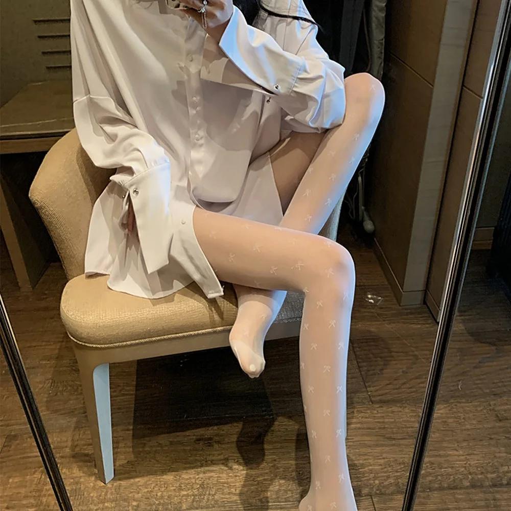 New Fashion Women Pantyhose Tights Sexy Stocking Bow Knot Tight For Ladies Black And White Thin Transparent Socks