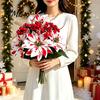 Artificial Dieffenbachia Plants Poinsettia Flowers, Christmas Fake Floral Berry Centerpiece, Fade-Resistant Life Like Indoor Greenery Red And