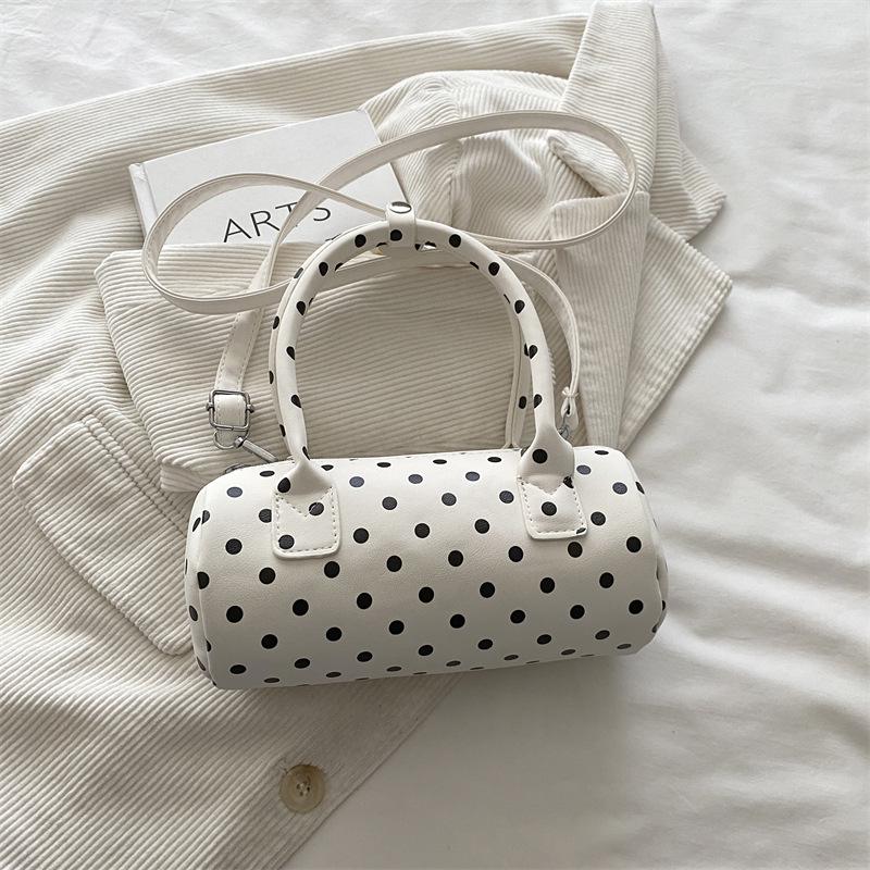 Niche Girly Polka Dot Cylinder Handbag - 2026 Versatile Shoulder & Crossbody Pillow Bag