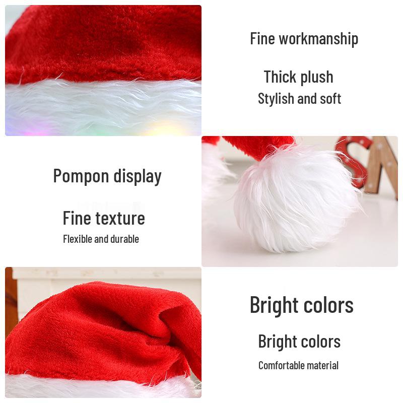 Red Plush Light-Up Christmas Hat for Adults & Children - Festive Party Decoration