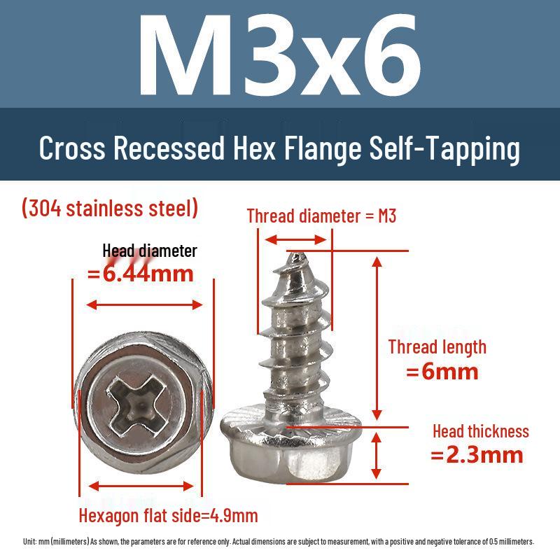 

Yigu Stainless Steel Phillips Hex Head Self-Tapping Screws with Washer, Anti-Slip, Pointed Tip, M3-M6