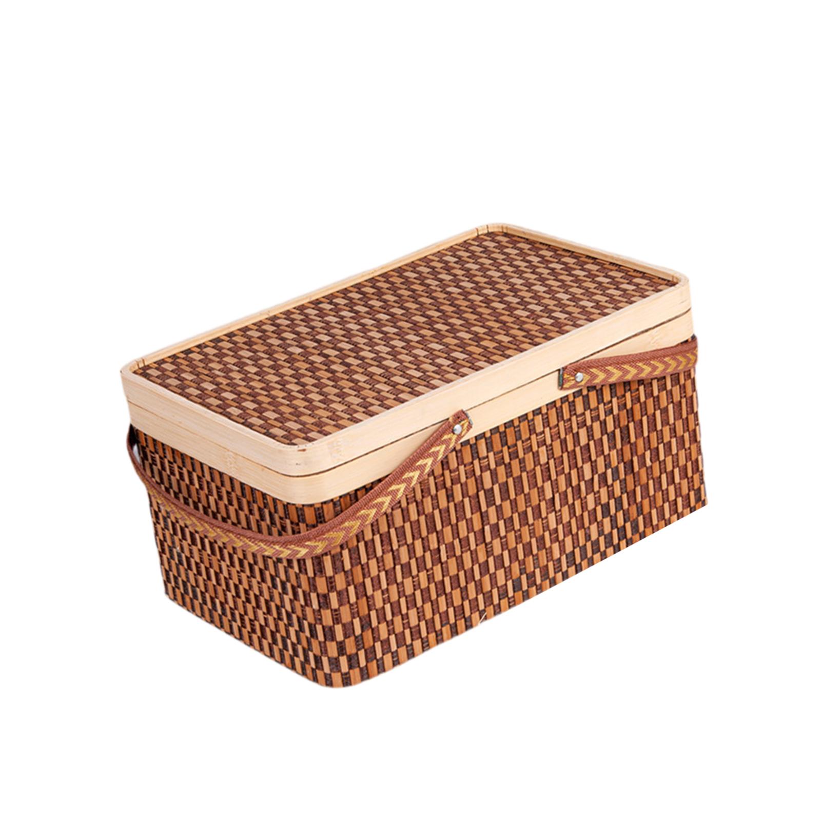 

Bamboo Basket Woven with Lid and Handle,Sturdy,Portable,Fruit Bread Basket for Food Mooncake Cake Home Organization Kitchen темно-коричневого