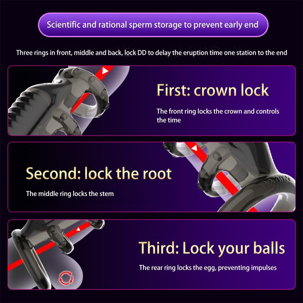 Penis Vibrating Ring Lasting Enlarge Cock Stimulate Massage Clitoris Anal Bondage Rings Sex Toys For Men Fetish Couples Sexual