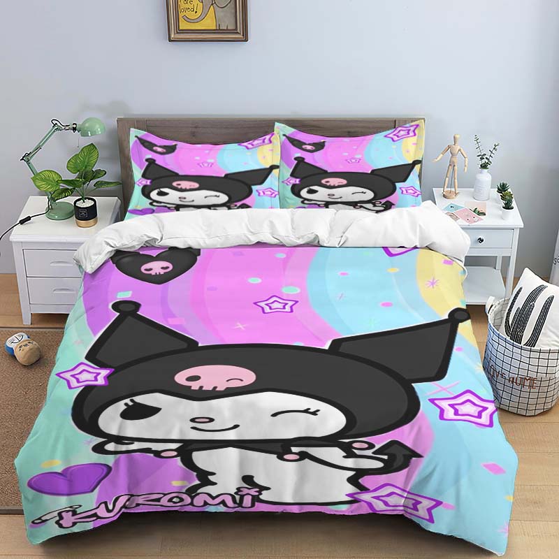 

piece bedding set with a Kuromi cartoon print, available in multiple sizes and including one duvet cover and two pillowcase 135x200cm