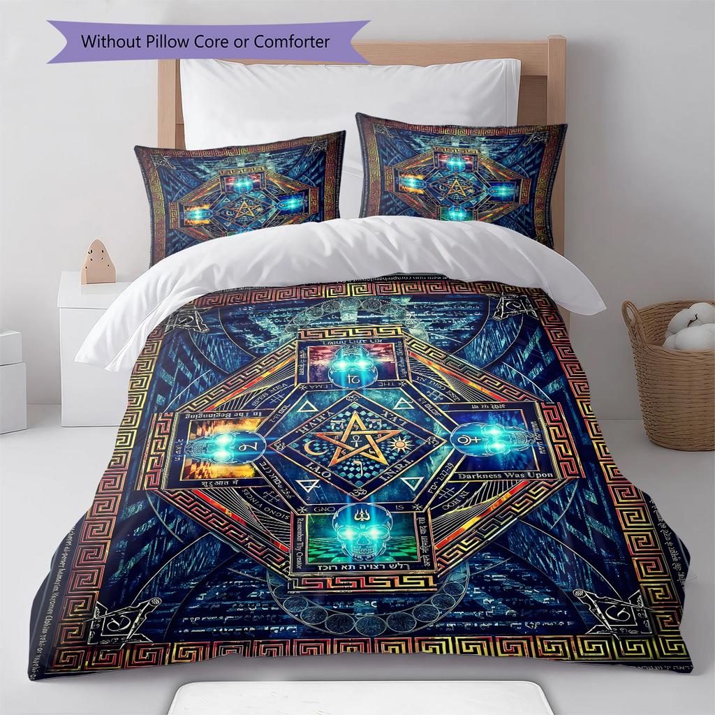 Masonic Freemason Pattern Bedding Quilt Set Quilt Cover Pillowcase Home Decoration Birthday Gift (1 * duvet cover + 2 * pillowcase, without core)