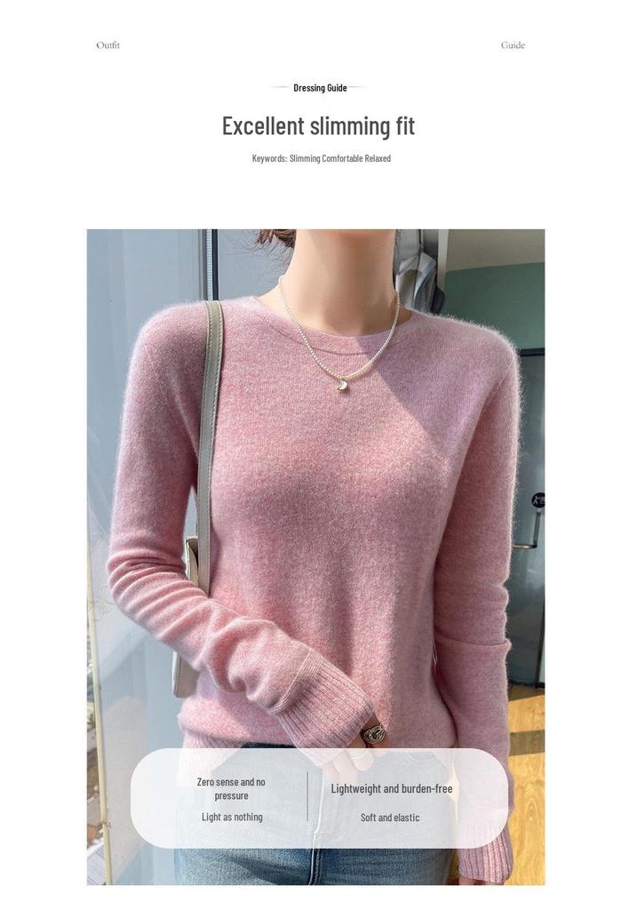 Women's Cashmere Slimming Long Sleeve Round Neck Sweater - Versatile Casual Top for Spring/Autumn