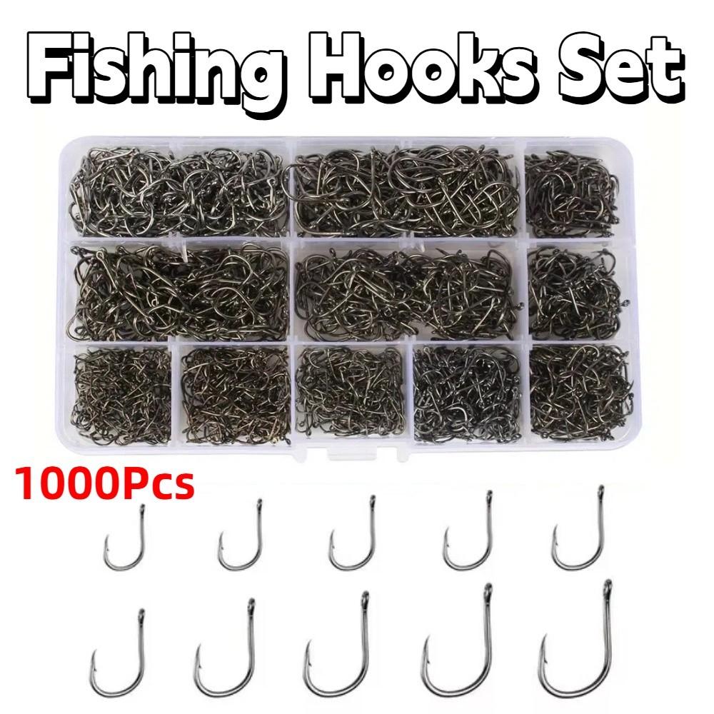 1000Pcs Carbon Steel Fishing Fixed Hooks Durable Barbed Fishing Hooks  Sea Tackle Accessories