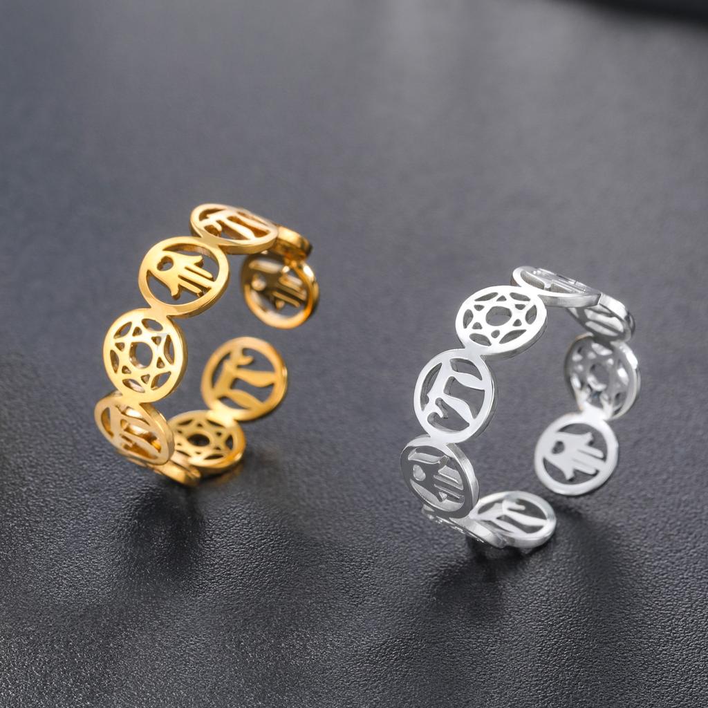Hebrew Blessing Star of David Open Ring Je Chai Rings 18K Gold Plated Stainless Steel Hamsa Hand Ring Meaningful Gift for He