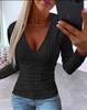 European and American new autumn pit strip button knitted pullover V-neck slim-fit long-sleeved T-shirt, women