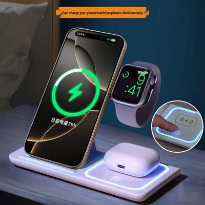 3-in-1 Wireless Charger & Foldable Phone Stand with Dual-Coil 15W for Apple Devices