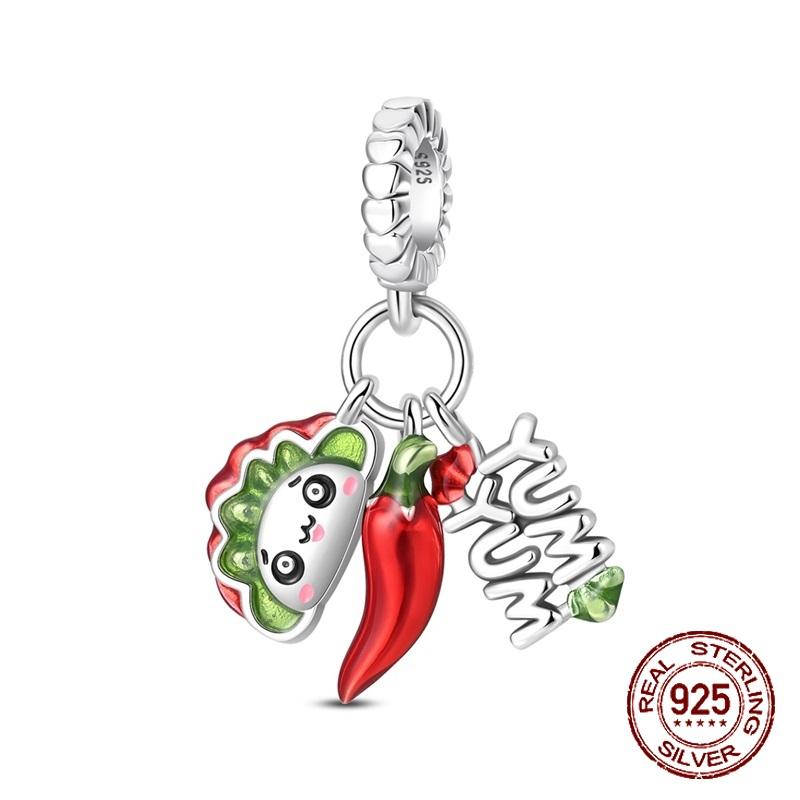 

copper Mexican Cuisine Taco Chili Yum Pendant Charm Compatible With Authentic Charm Bracelets Women Do It Yourself Jewellery Gift