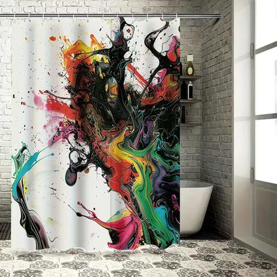 Rideau de douche à tourbillons colorés pour décoration de salle de bain Tissu imperméable avec set de crochets Design floral abstrait à l'aquarelle dans