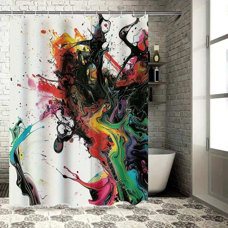 Brightly Colored Swirls Shower Curtain for Bathroom Decor Waterproof Fabric with Hooks Set Abstract Watercolor Floral Design in