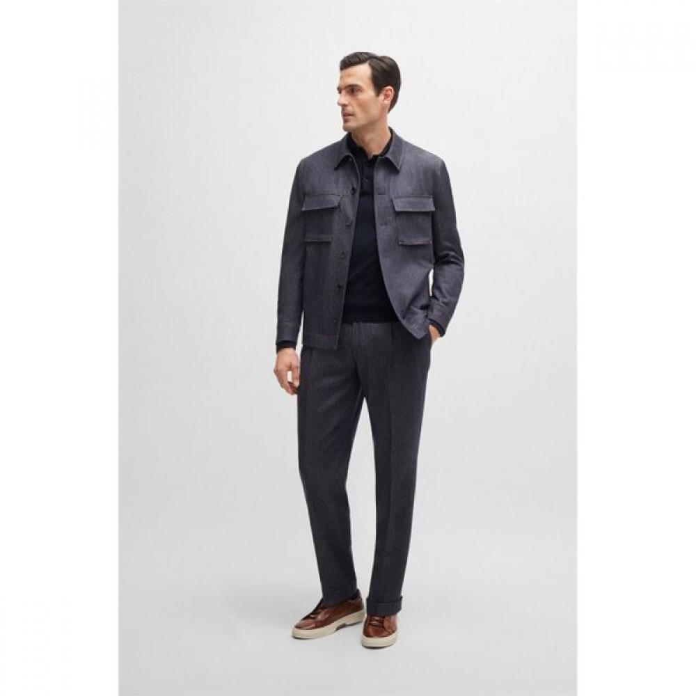 BOSS Wool Silk Cashmere Regular Fit Polo Knit Sweater Dark Blue 50509224404