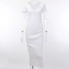 Knitted Dress Sexy Short Sleeve Summer Casual Stretchy Elastic Elegant V-Neck Women Solid Dresses