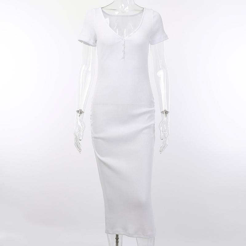 Knitted Dress Sexy Short Sleeve Summer Casual Stretchy Elastic Elegant V-Neck Women Solid Dresses