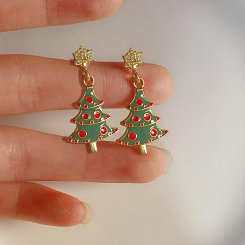 1 Pair of Fashion Christmas Earrings, Christmas Tree Women's Pink Zircon Exquisite Snowflake Hook Earrings Fashion Festival Snowflake Snowman Earrings