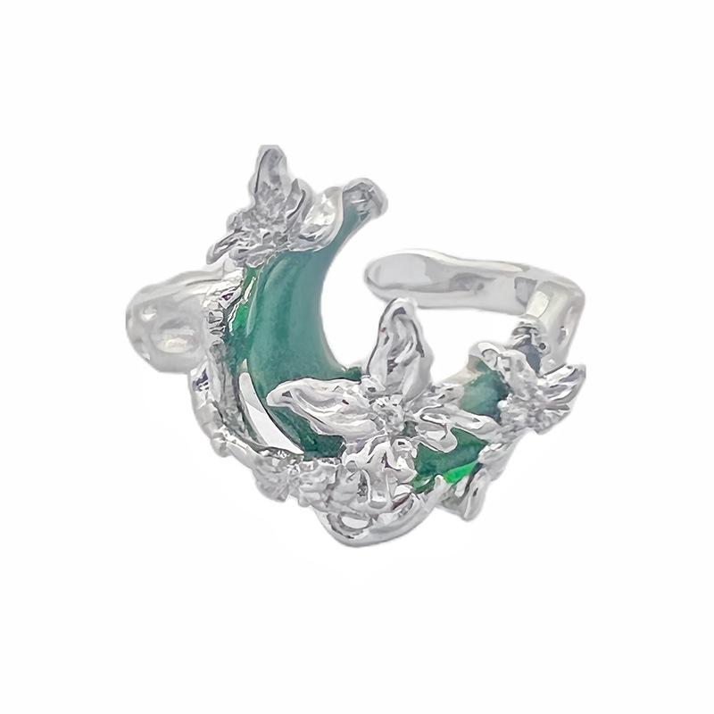 French Green Moon Series Open Ring Niche Design Fashionable High-End Individual Cold Wind Ring Woman