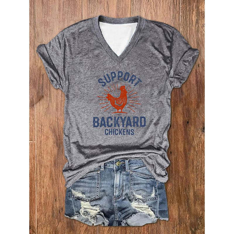 

Trendy new short sleeved fashion trend loose casual V-neck T-shirt for women 3D digital printing 3426 4XL