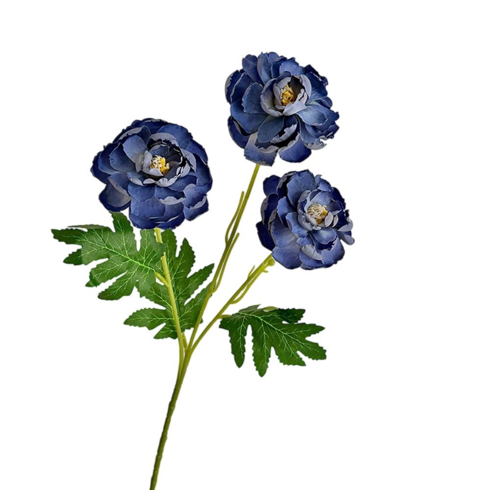 3-headed Peony Artifiical Flower Branch 62cm Height with Green Leaves Simulation Flower Flexible Stems Roses Fake Flower