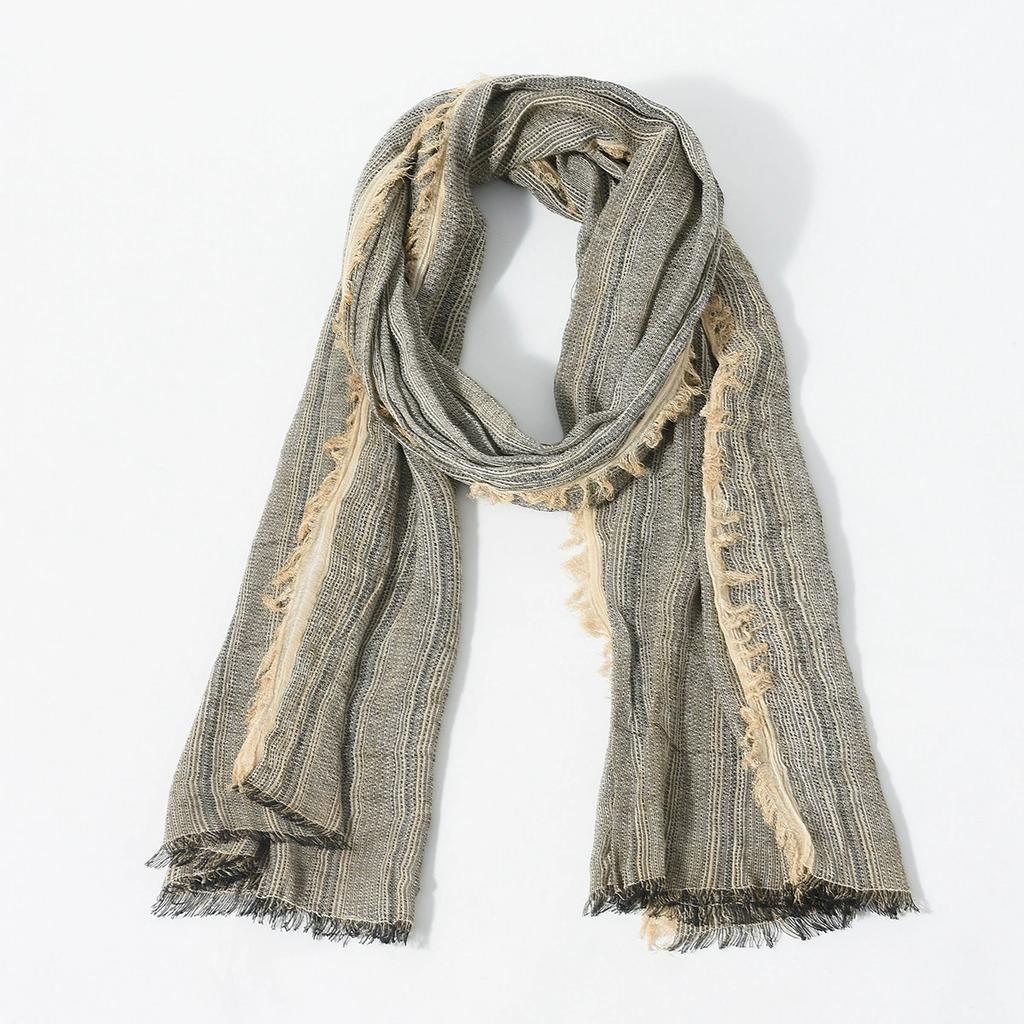 New men's Vertical Striped Scarf Distressed Wraps Soft Cotton Fringe Scarves